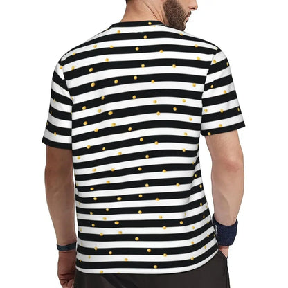 Gym T Shirt For Mens Retro Dots And Stripes T Shirts Fashion Blue Line Design Summer Tees O Neck Basic Graphic Clothes Plus Size
