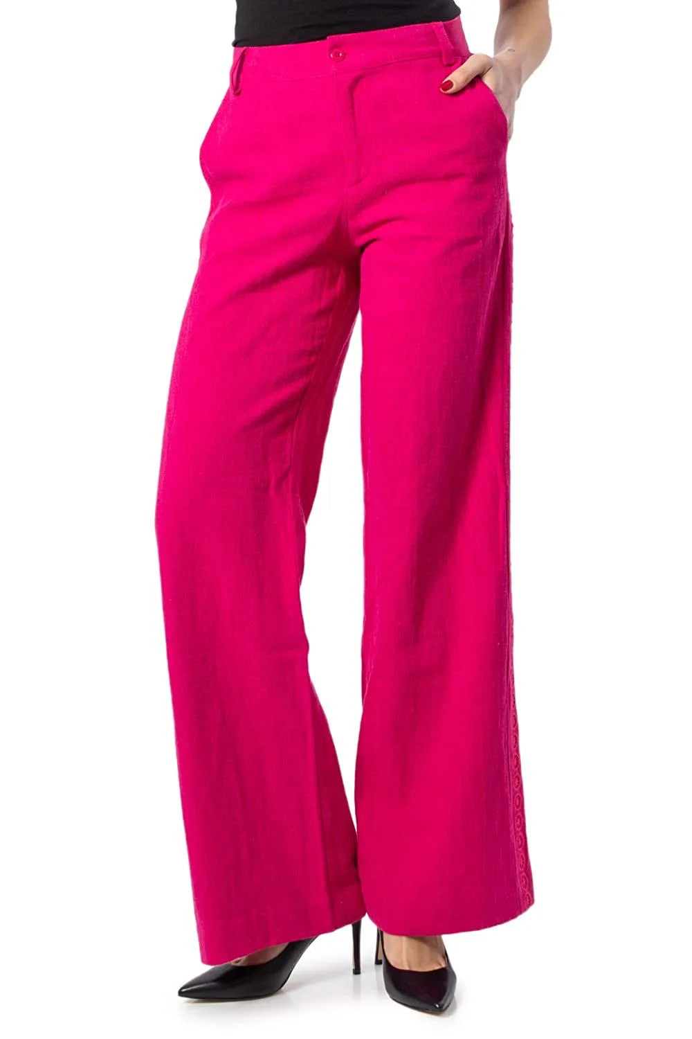 2025 new foreign trade Spain original single women's jeans Bohemian style printed straight leg elastic casual straight leg pants