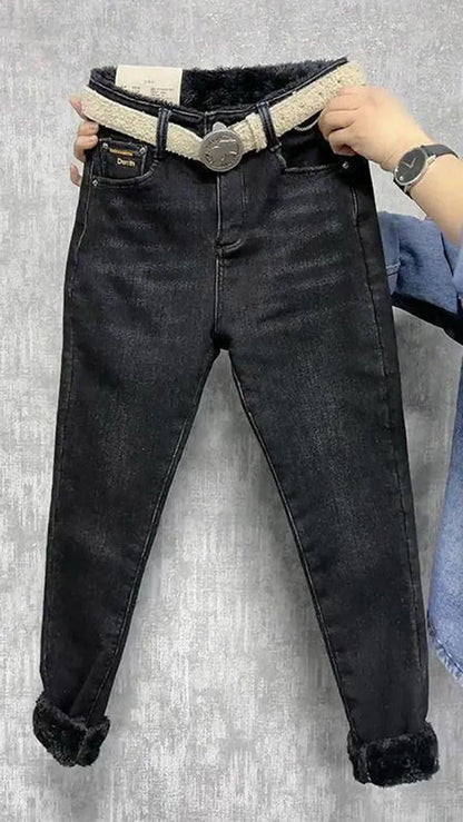 Fleece Jeans For Women Clothes Winter Warm Stretch Denim Harem Pant Loose Thickening Trousers Fall Pantalones De Mujer