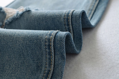 Women's Destroyed Jeans 2025 Spring Summer High Waist Loose Leg Floor-Length Distressed Denim Vintage Daily Staple