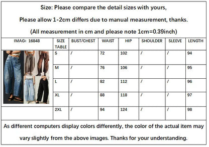 Cotton Denim Long Jeans For Women Trousers Casual  High Waisted Jeans Cropped Pants For Spring Summer Boho Beach Baggy Jeans