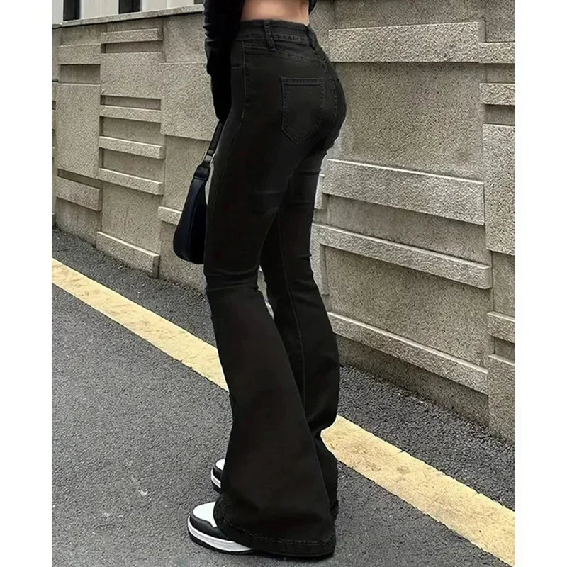 Women High Waist Flare Jeans Lady Fashion Comfortable Bootcut Denim Pants Female Slim Fit Bell Bottoms Retro Blue Nice Trousers