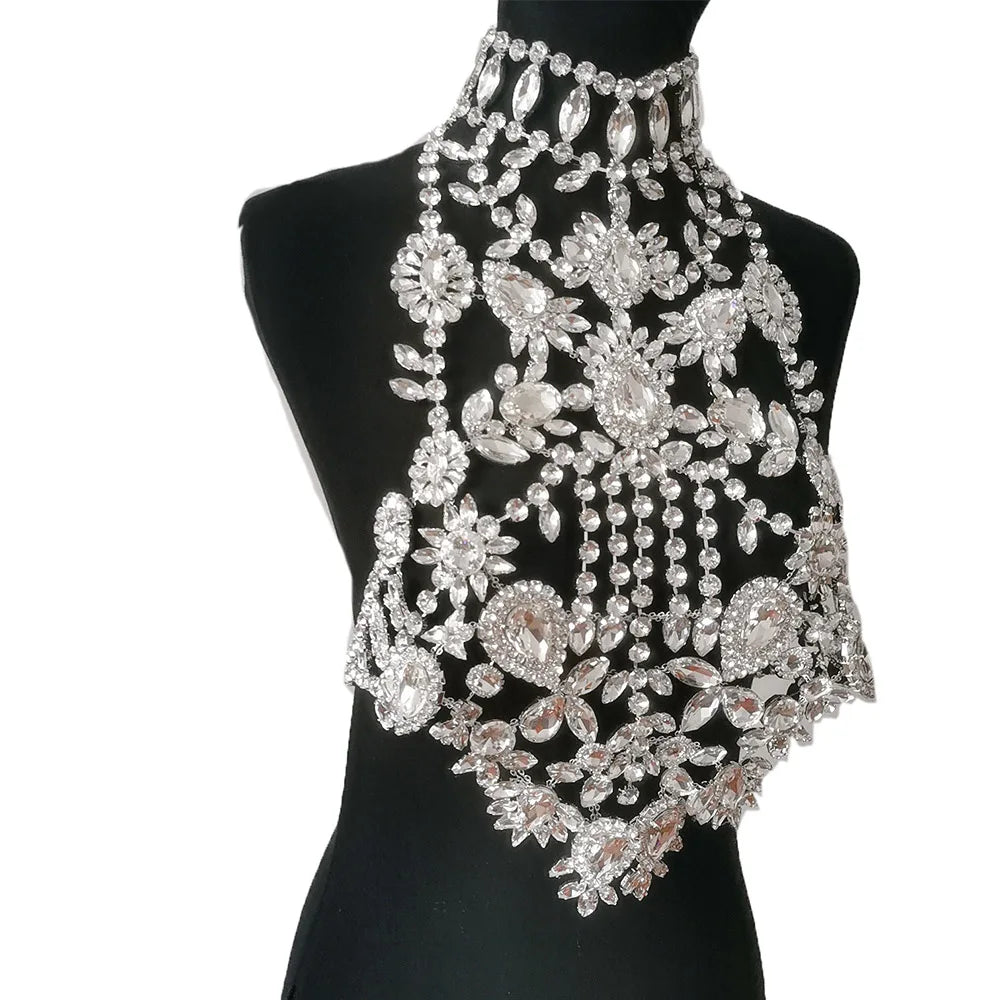 CUIER Luxurious Black Tops for Women Body Chain Jewelry Gun-black