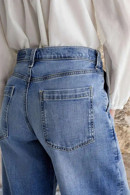 Jeans Women Wide Leg Pants Streetwear Floor Length High Waist Vintage Distressed Washed Embroidery Pockets Denims Trousers