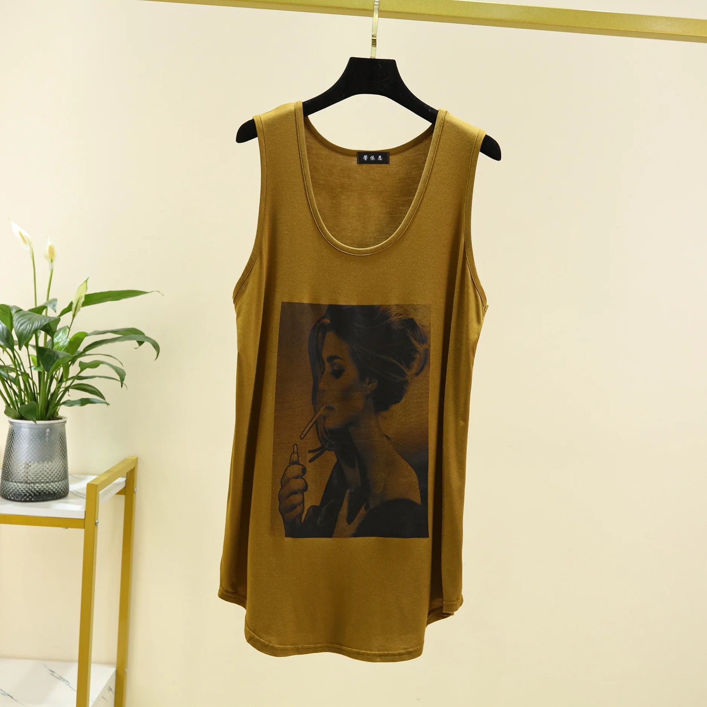 Women Long Tank Tops O-Neck Fashion Print Beauty's Head Casual Loose sleeveless T-shirt streetwear camis tops