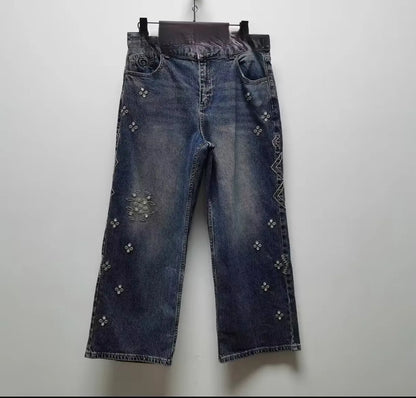 Spanish export original single patchwork sporty and casual loose skinny women's jeans