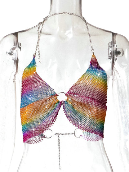 Sexy black White Summer crop top women festival Beach club outfits Party tank top t shirt woman Halter Rhinestones tops topy Hot