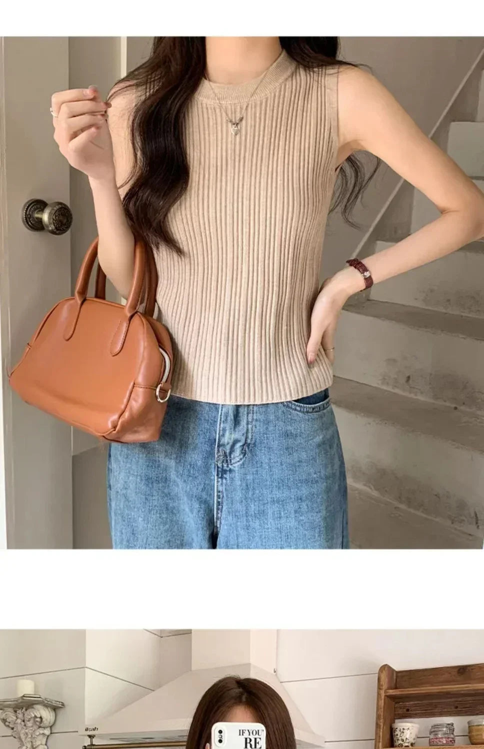 Sleeveless Blouse Shirt Women O-neck Rib Knit Vest Tank Plain Vest Tops Summer Female Basic Casual Tops Outfit