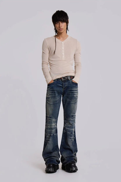 Y2K Mid Blue Flared Jeans Vintage Washed Men Women Bootcut Jeans Gothic High Street Unisex Streetwear Retro Baggy wide leg Pants