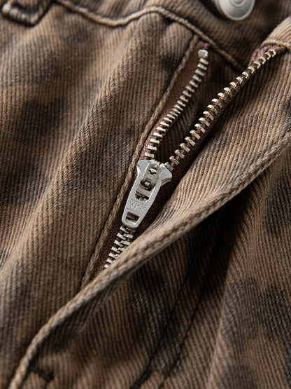 FSLE 2025 New Women's Jeans Chic Brown Straight Leg Pants Cotton Washed Denim High Waist Tummy Control Slim Fit Casual Trousers