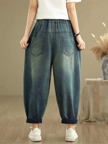 Oversized Jeans Spring Summer Pant Women Elastic High Waist Fashion Print Ladies Trousers Loose Woman Harem Pants