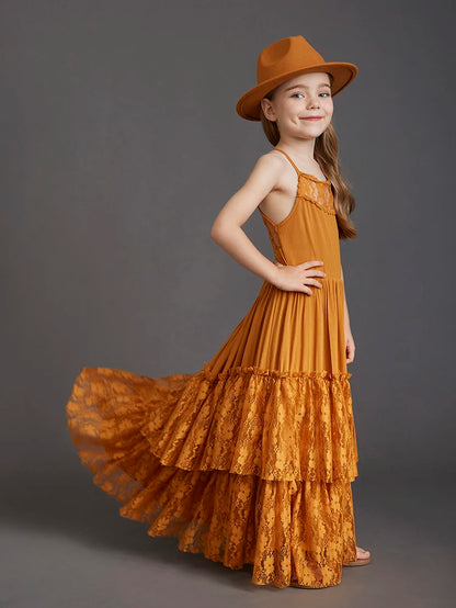 Plus Size Princess Girls Lace Long Dresses Baby Kids Flower Wedding Christmas Party Vestidos Children Clothing For 3-15 Years