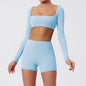 Yoga Clothes 2PCS Gym Set Sports Shorts Set Women Long Sleeved High Waist Shorts Fitness Suit Running Workout Tracksuit XP133