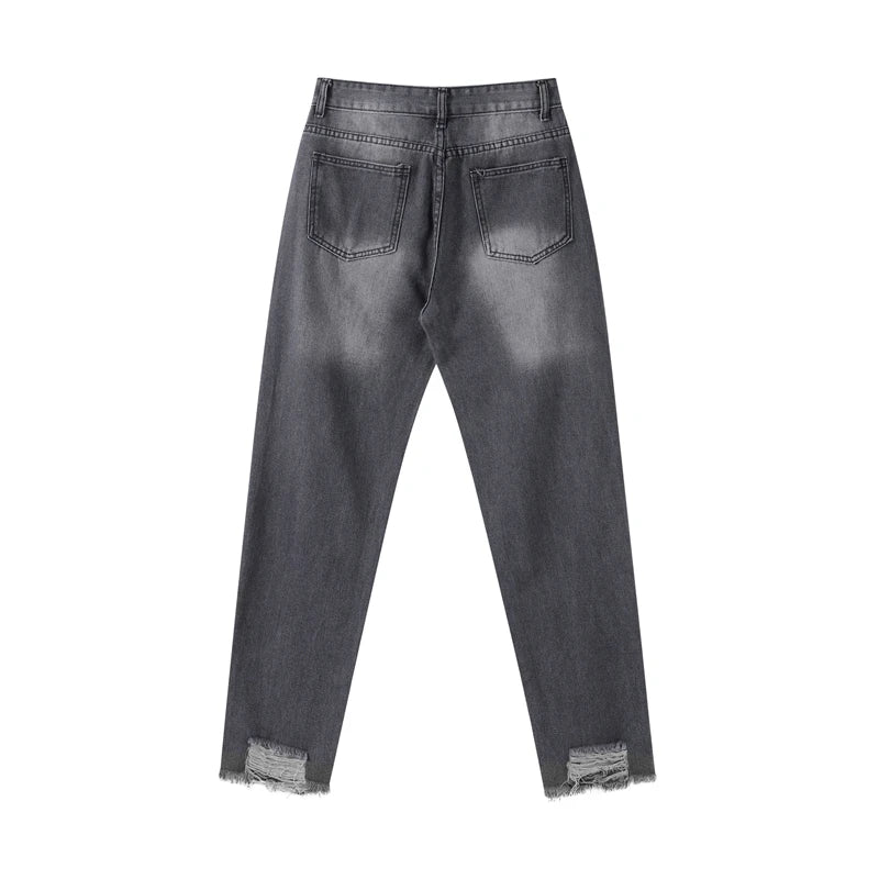 Casual Straight Jeans Women High Waisted Washed Skinny Ripped Slim Denim Pants 2025 Autumn Fashion Trend Commute Lady Trousers