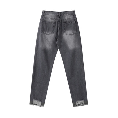 Casual Straight Jeans Women High Waisted Washed Skinny Ripped Slim Denim Pants 2025 Autumn Fashion Trend Commute Lady Trousers