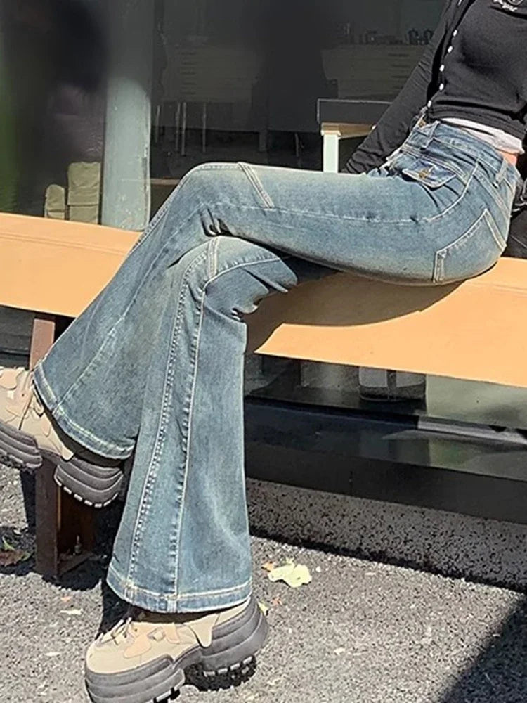 Woman New High Waist Fashion Flare Jeans Female Slim Fit Designer Denim Bell Bottom Pants Girls Retro Blue Black Gray Trousers