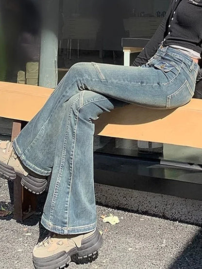 Woman New High Waist Fashion Flare Jeans Female Slim Fit Designer Denim Bell Bottom Pants Girls Retro Blue Black Gray Trousers