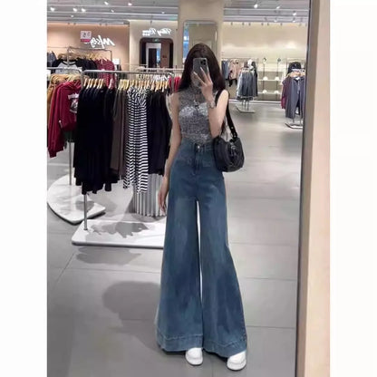 Blue Wide-leg Jeans for Women in Spring and Summer 2025 New High Waist Droop Loose Retro Big Horn Floor Trousers