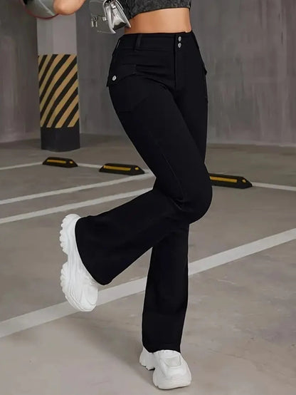 New Women's Streetwear Vintage Fashion Skinny Jeans Classic Black Goth Flare Pants High Waist Designer Bell Bottom Trousers