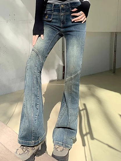 Woman New High Waist Fashion Flare Jeans Female Slim Fit Designer Denim Bell Bottom Pants Girls Retro Blue Black Gray Trousers