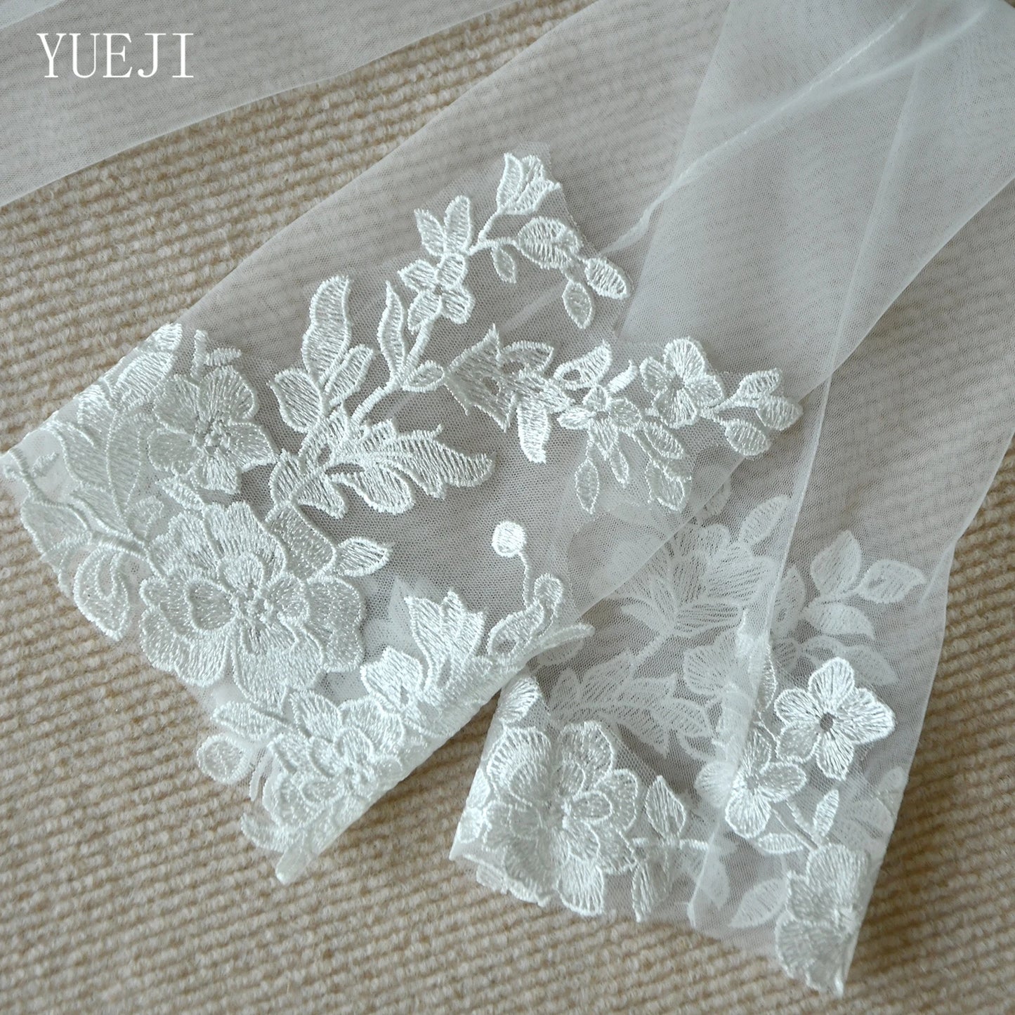 YUEJI Bridal Wedding Mesh Elbow Length Fingerless Gloves High Quality Handmade Lace Embroidery Stage Performance Props VM46