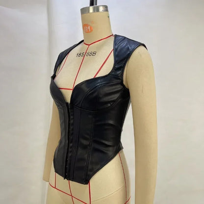Tank Tops Women Clothes Sexy Hot Girl PU Leather Fashion Sleeveless Wrapped Chest Nightclub Vest Female Y2K 2025 Summer New