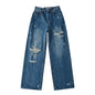 Women's Destroyed Jeans 2025 Spring Summer High Waist Loose Leg Floor-Length Distressed Denim Vintage Daily Staple