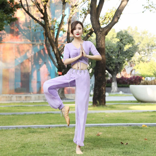 Modern Dance Practice Clothes Body Training Tops Women's Adult Dance Belly Dance Practice Clothes Loose Bloomers Suit 2024