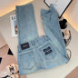 Letter Embroidered Straight-leg Jeans Women's Spring New High-waisted and Thin Loose Light Blue Straight-leg Pants
