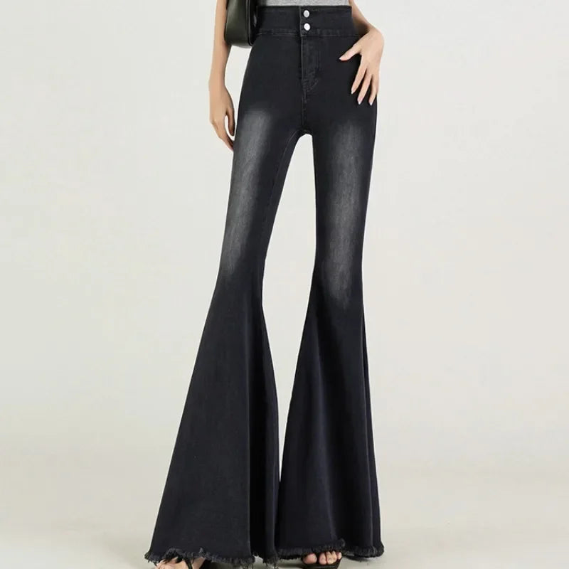 Skinny Jeans for Women Black Sexy Cool Girls Spring Summer Full Length Flare High Waist Do Old Casual Washed New Simple Design