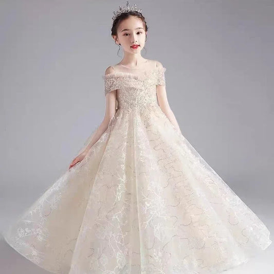 Long Dress 2025 Flower Girl Wedding Dresses Children GirlsGown Costume Kids Host Piano Outfits Birthday Party Vestido Princess