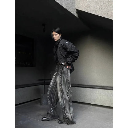 Women's Black Gothic Jeans Harajuku Y2k 90s Aesthetic Baggy Denim Trousers Korean Punk Jean Pants Vintage 2000s Trashy Clothes