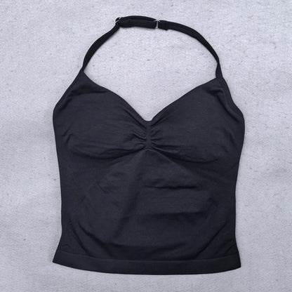Adjustable Strappy Gym Top Backless Gym Clothes Women Scrunch Bra Removable Cups Yoga Tank Workout Outfits Tops Sports Vest