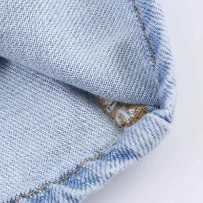 Women's European and American style layered denim vest top with belt high waisted straight leg jeans set