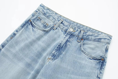 HH Female Fashion Denim Jeans Loose Solid Long Pants With Gradient All Match Streetwear Mujer Casual Baggy Chic Trousers