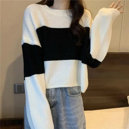 Tops Sweaters For Women With Headings Ladies Sweater Pullover Cropped Autumn 2025 Trend Cute Kawaii Black Knitted High Quality