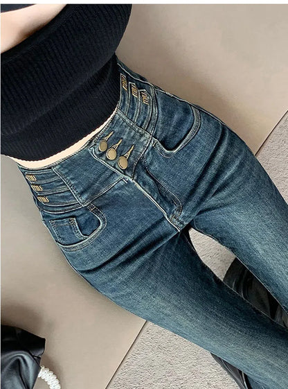 winter warm thick fleece woman's jeans with high waist jeans woman mom jeans women's jeans for women jean femme clothe black