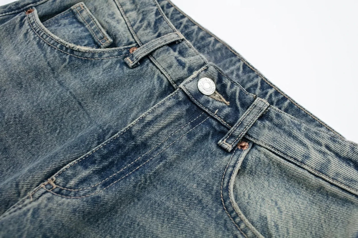 HH Female Fashion Denim Jeans Loose Solid Long Pants With Gradient All Match Streetwear Mujer Casual Baggy Chic Trousers