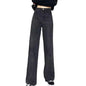 Women Jeans with Pockets High Waist Button Zipper Closure Straight Pants Vintage Denim Trousers for Daily Wear Scool Commuting