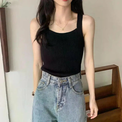 2025 Spring Women Crop Tops Strapy Casual Camis Sleeveless Tank Tops Cute Casual Tops Plain Camis Square Tops for Women Korean