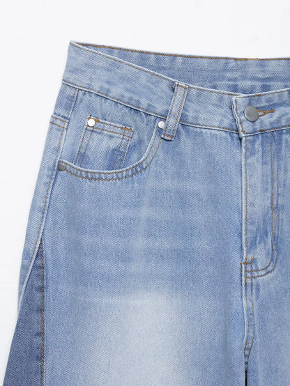 2025 new summer women's casual fashion simple design comfortable stitching high waist wide leg jeans