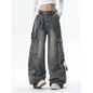 Women Blue Jeans Cargo Pants Streetwear High Waist Wide Leg Pants Fashion Y2K Style Female Winter Straight Trousers