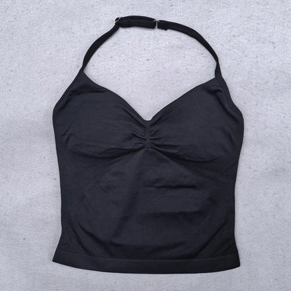 Adjustable Strappy Gym Top Backless Gym Clothes Women Scrunch Bra Removable Cups Yoga Tank Workout Outfits Tops Sports Vest