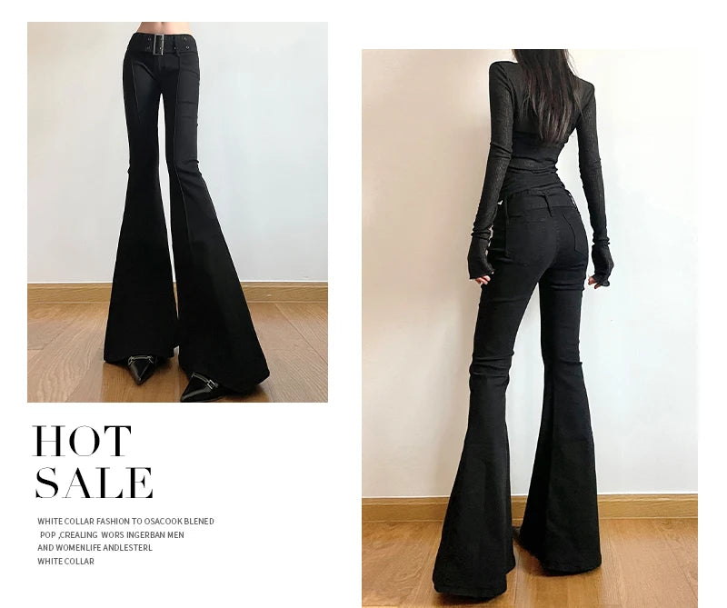 Women's Black Jeans Flare Pants Y2k Retro Emo 2000s Streetwear Fashion Trousers Harajuku Wide Yoga Pants 90s Aesthetic Clothes