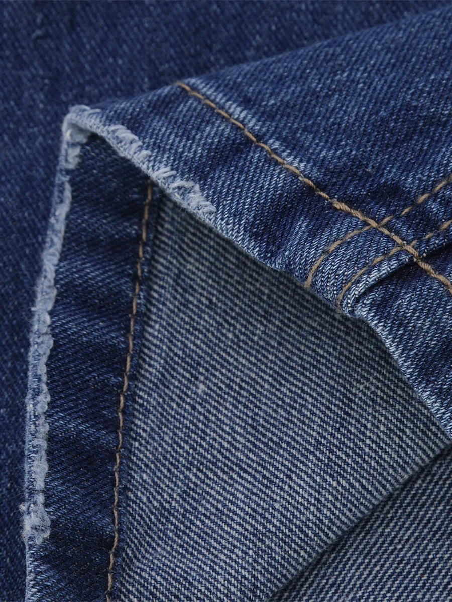 Women Men Denim Pants Casual Ripped Loose Straight Leg Jeans Trousers Trendy Bottoms for Streetwear