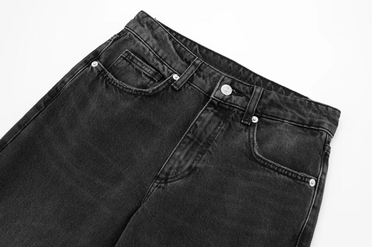 HH Female Fashion Denim Jeans Loose Solid Long Pants With Gradient All Match Streetwear Mujer Casual Baggy Chic Trousers