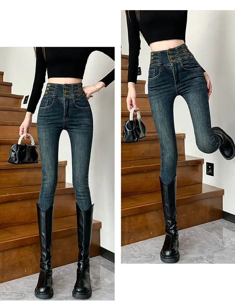 winter warm thick fleece woman's jeans with high waist jeans woman mom jeans women's jeans for women jean femme clothe black