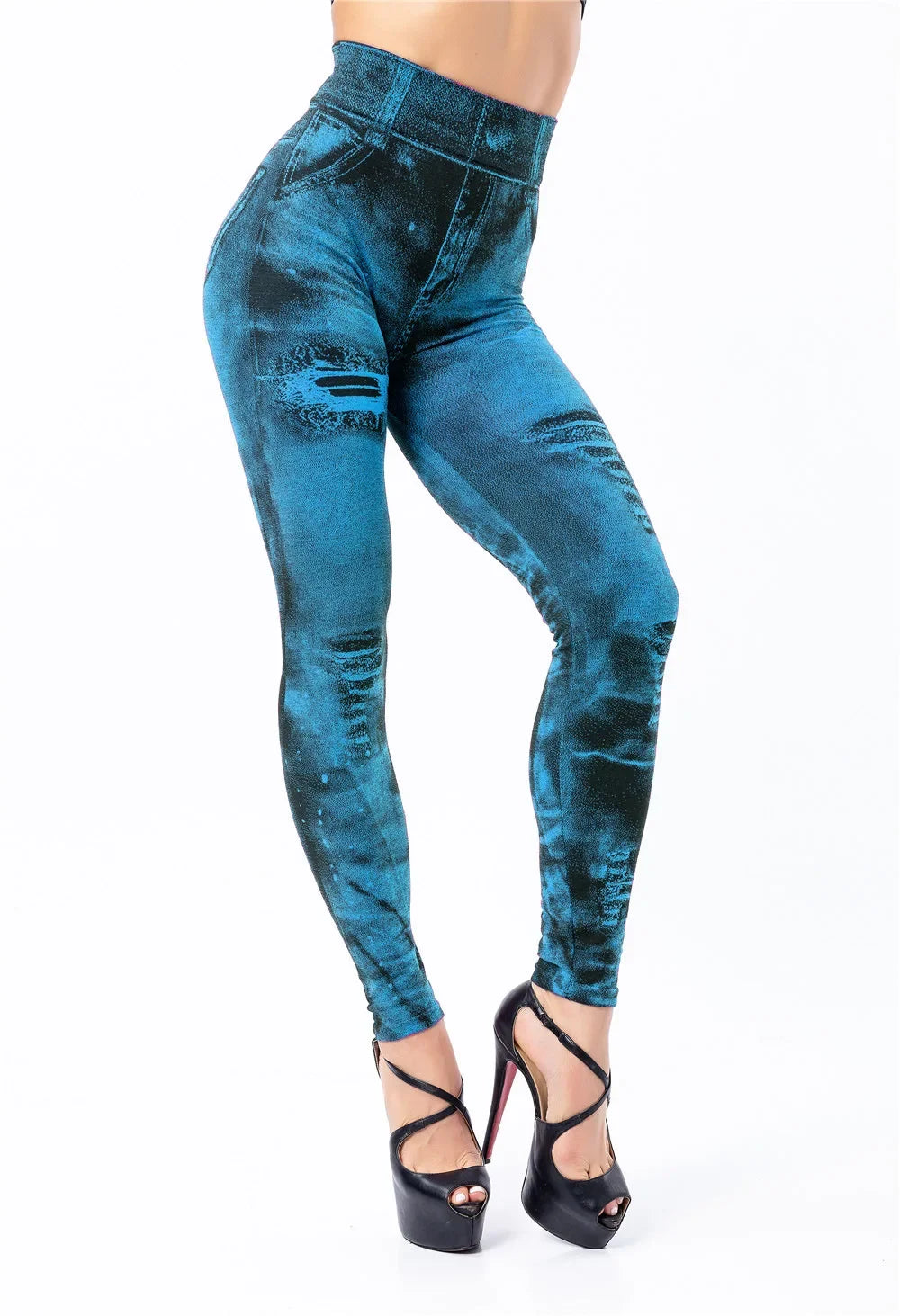 Women Imitation Distressed Denim Jeans Leggings High Waist Pants Fitness Slim Legg Mujer 2022 Sport Push Up Leggings for Women