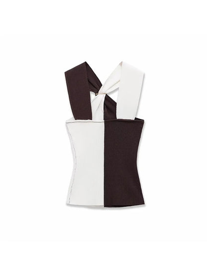 Women New Halter Tops Fashion Metal Decoration Crop Top Woman Sleeveless Knitted Short Tops For Women Sexy Party Top