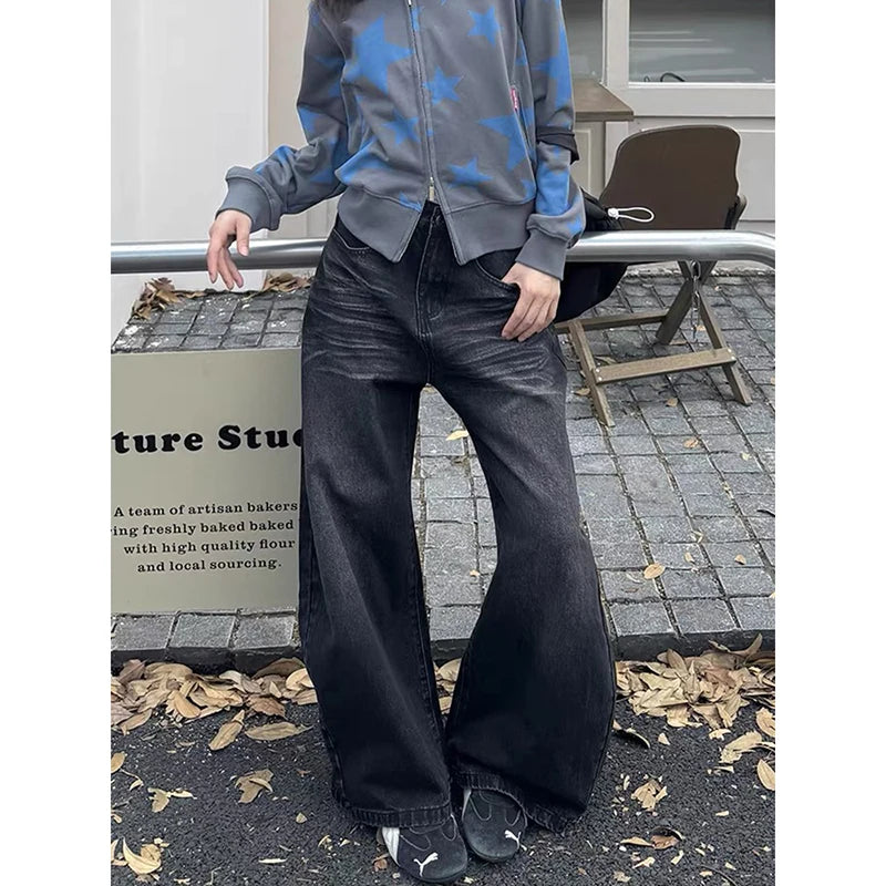 YIBASHU Women Y2k Jeans Harajuku Aesthetic Japanese 2000s Style Baggy Denim Trousers Vintage Oversize Jean Pants Trashy Clothes
